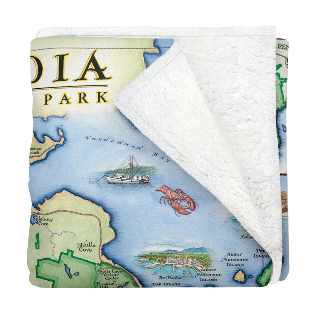 Acadia National Park Map Fleece Blanket Soft, Cozy, and Warm Throw Gift