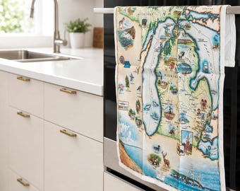 Michigan State Map Kitchen Towel – Decorative Flour Sack Cotton Tea Towel