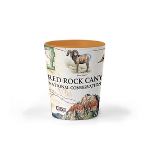 Red Rock Canyon National Conservation Bereich Karte Keramik Schnapsglas, BPA-frei - Für Büro, Zuhause, Geschenk, Party- Langlebig und hält 1,5 oz -Orange