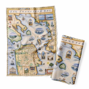 Strofinaccio da cucina con mappa della baia di San Francisco - Strofinaccio decorativo a forma di sacco di farina - 100% cotone - 45,7 x 61 cm