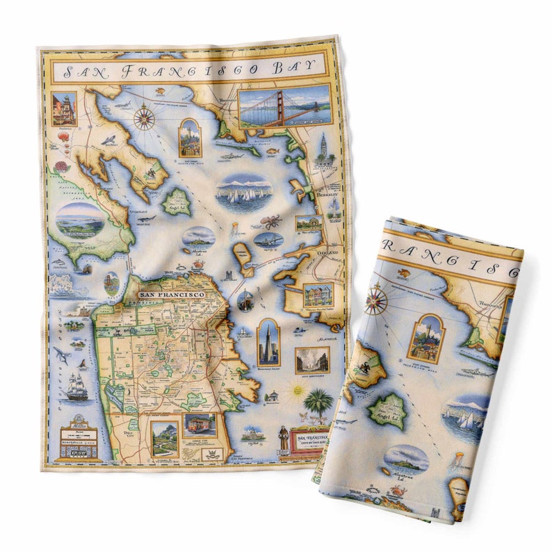 XPLORER MAPS San Francisco Bay Map Kitchen Towel