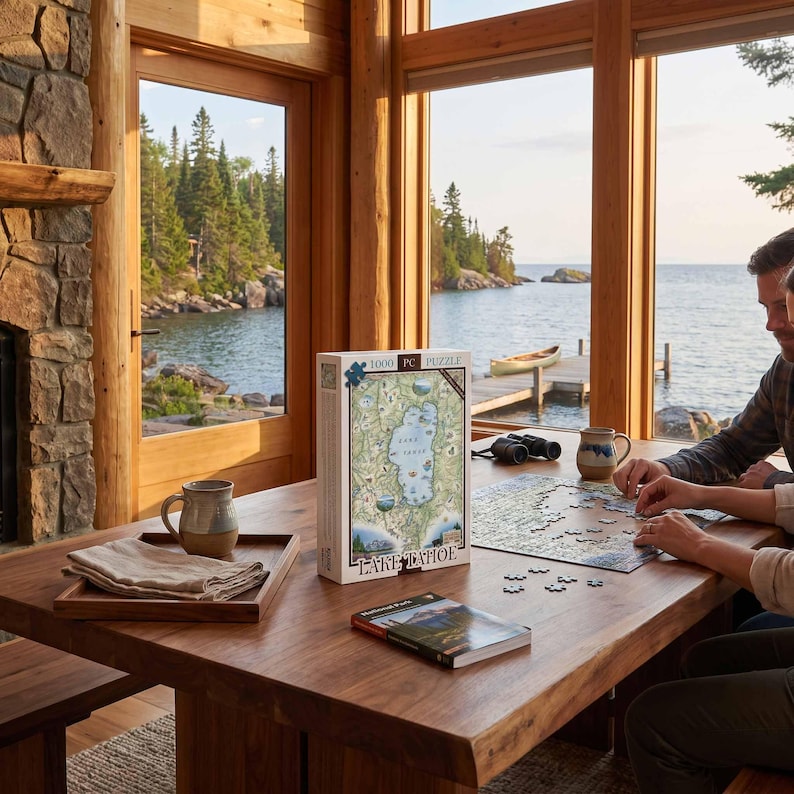 Lake Tahoe Puzzle, 1000 Piece Jigsaw Puzzle, Lake Tahoe Map Gift image 1