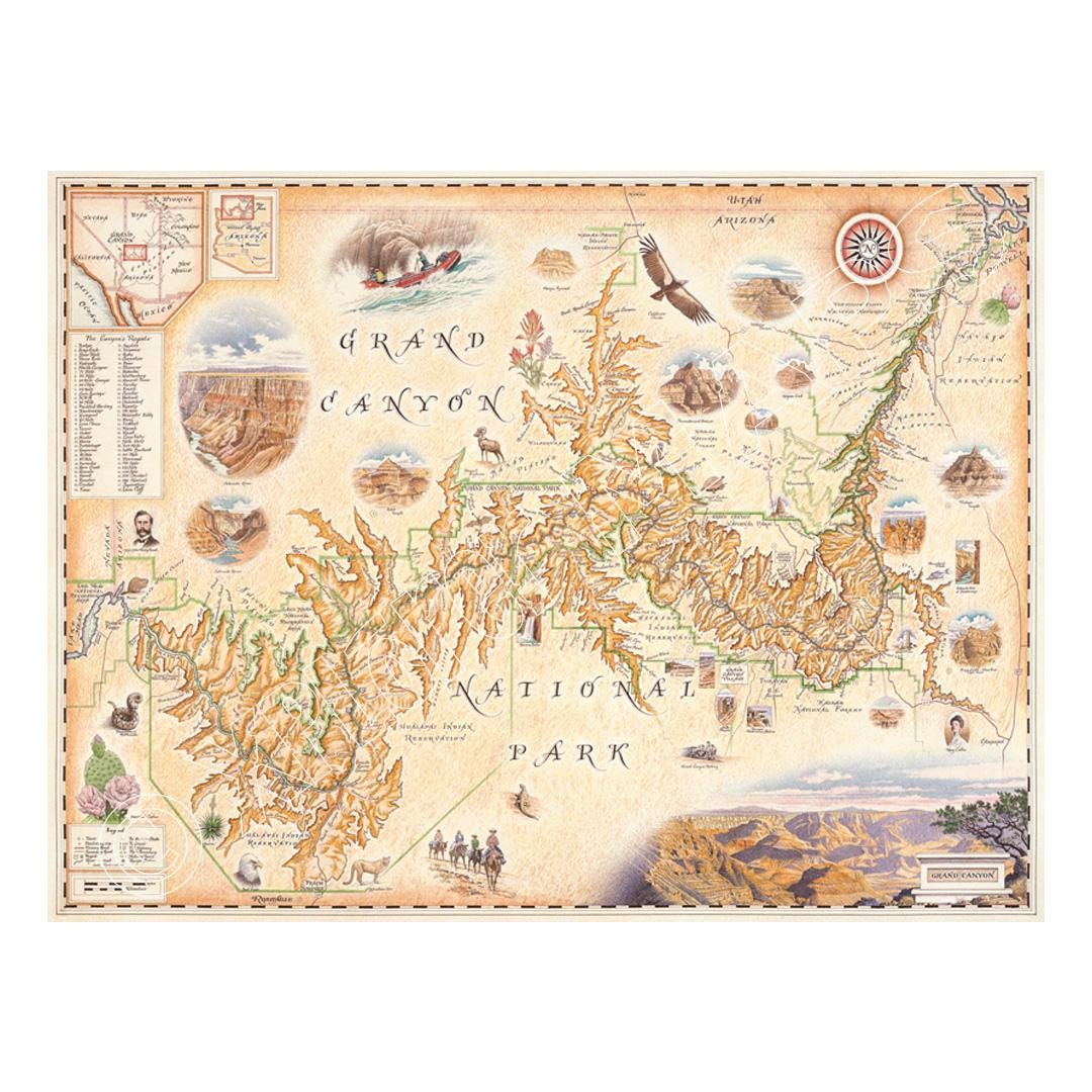 Grand Canyon National Park Map Print | Arizona Wall Art | Hand