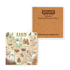 Zion National Park Map Keramik-Untersetzer mit Korkboden - 4er-Set