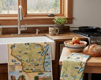 Wisconsin Map Kitchen Towel – 100% Cotton Flour Sack
