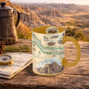 Badlands National Park Map Mug - 16oz Ceramic Coffee Cup