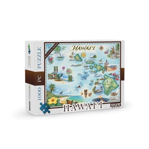 Quebra-cabeça de mapa das ilhas do Havaí ilustrado à mão - 1000 peças, inclui pôster