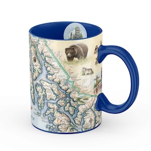 Grande tasse de 16 oz, carte du passage intérieur de l'Alaska - Parfaite pour le café, le thé ou le cacao - Bleu