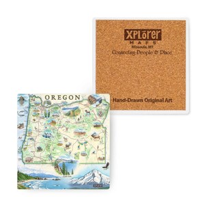 Oregon State Map Ceramic Coasters with Cork Base - Set of 4