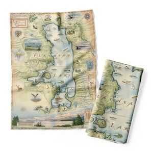 Montanas Flathead Lake Map Küchentuch - Dekoratives Mehlsack-Geschirrtuch - 100 % Baumwolle - 45 x 61 cm