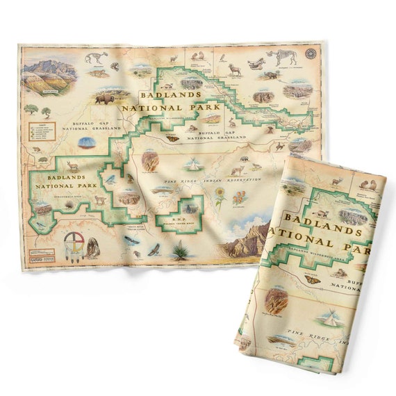 Badlands National Park Map Kitchen Towel – 100% Cotton Flour Sack