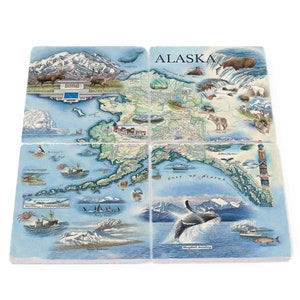 Alaska Map Naturstein-Untersetzer - 4-er Set, hergestellt in den USA