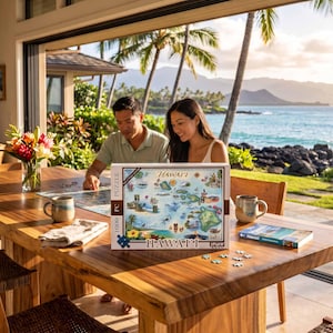 Hand-Illustrated Hawai'i Islands Map Puzzle - 1000 Pieces, Includes Poster