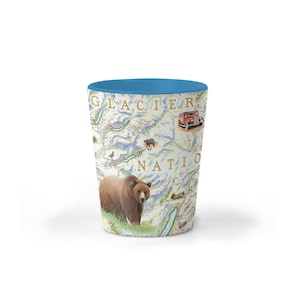 'Glacier National Park Karte Keramik Schnapsglas, BPA-frei - Für Büro, Zuhause, Geschenk, Party - Langlebig und hält 1,5 oz - Blau