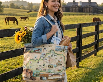 Kentucky Map Canvas Tote Bag | Reusable Grocery Bag