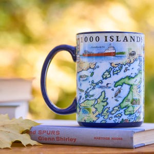 1000 Islands Map Mug - Large Ceramic Coffee Mug, Blue Interior