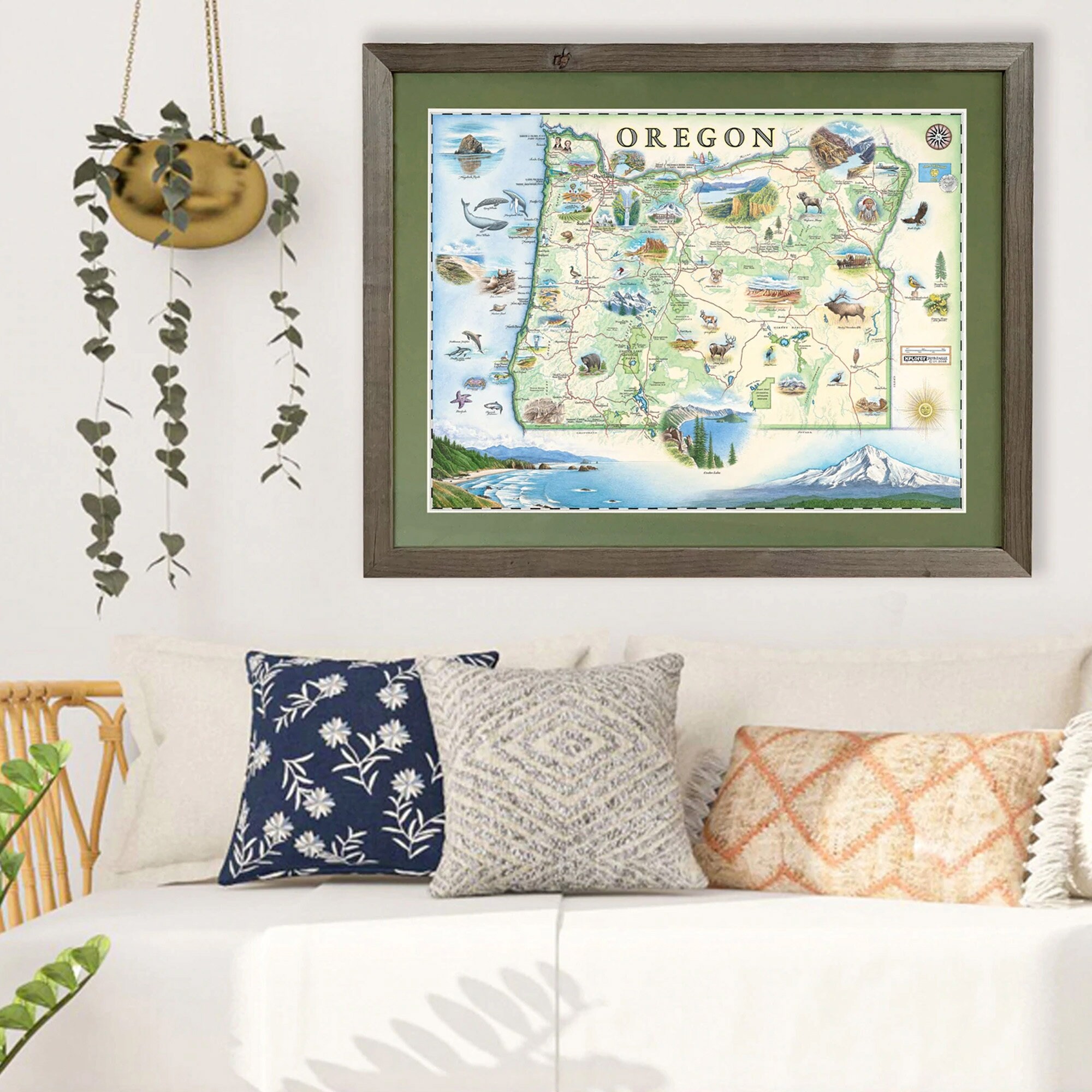 Oregon State Hand-drawn Map Lithographic Art Print | 24x18 Vintage ...