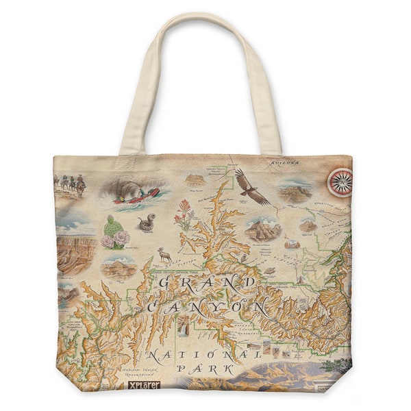 Grand Canyon National Park Map Canvas Tote | Reusable & Eco-friendly Bag, 100% Cotton,Measures 18x15 inches