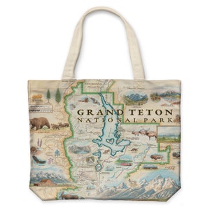 Cabas en toile avec carte du parc national de Grand Teton - Sac d'épicerie réutilisable et respectueux de l'environnement
