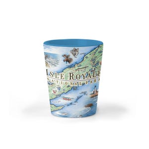 Isle Royale National Park Map Ceramic Shot Glass, BPA-Free - For Office, Home, Gift, Party - Durable and holds 1.5 oz - Blue