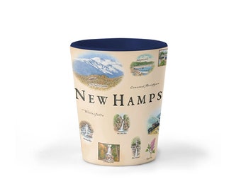 New Hampshire State Map Ceramic Shot Glass, BPA-Free - For Office, Home, Gift, Party - Durable and holds 1.5 oz - Blue
