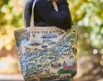 1000 Islands Map Canvas Tote | Reusable Grocery Bag