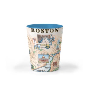 Boston Map Ceramic Shot Glass, BPA-Free - For Office, Home, Gift, Party - Durable and holds 1.5 oz - Blue