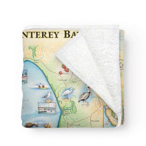 Coperta in pile con mappa della baia di Monterey - Coperta morbida, accogliente e calda - Ottimo regalo - 58"x50" - Multicolore, neutro, blu, verde, marrone, beige