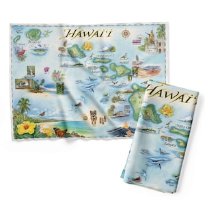 Hawai&#39;i Island Map Kitchen Towel - Decorative Flour Sack Tea Towel - 100% Cotton - 18&quot; x 24&quot;