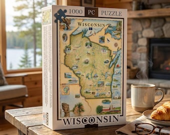 Wisconsin Map Puzzle - 1000 Pieces, Includes Poster