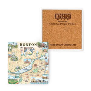 Boston City Map Keramikuntersetzer mit Korkboden – 4er-Set