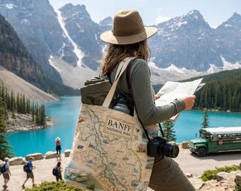 Banff National Park Map Canvas Tote Bag | Reusable Travel Tote
