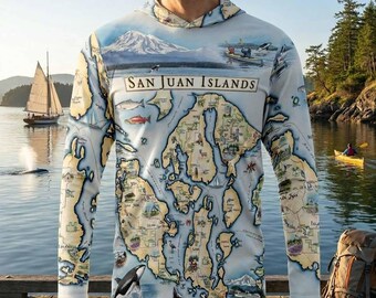 San Juan Islands Map UltraLight Sunshirt Hoodie – UPF 50+