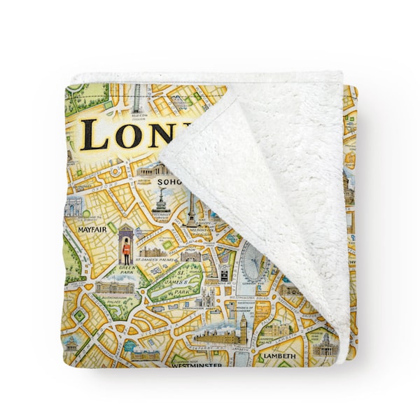 London Map Fleece Blanket - Soft, Cozy, and Warm Throw - 58"x 50 » - Multicolore, Neutre, Bleu, Vert, Marron, Beige