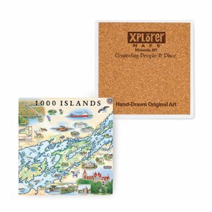 1000 Islands Map Ceramic Drink Coasters - Set of 4, Cork Base