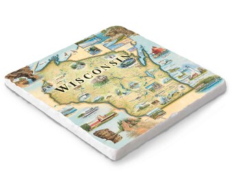 Wisconsin Map Natural Stone Trivet
