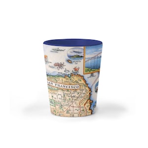 San Francisco Bay Map Ceramic Shot Glass, BPA-Free - For Office, Home, Gift, Party - Durable and holds 1.5 oz - Blue