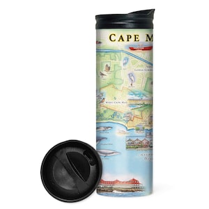New Jersey's Cape May Map Reise-Trinkgeschirr mit auslaufsicherem Deckel - vakuumisolierter doppelwandiger Edelstahl-Kaffeebecher