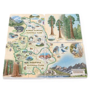 Sequoia und Kings National Parks Map Naturstein-Untersetzer - 4-er Set, hergestellt in den USA