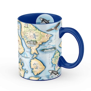 Large 16oz San Juan Island Map Mug - Perfect for Coffee, Tea, Cocoa - Blue