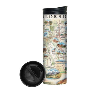 Verres de voyage avec carte de l'état du Colorado avec couvercle résistant aux renversements - Gobelet à café en acier inoxydable à double paroi isolé sous vide