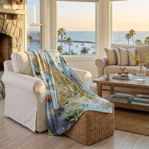 Santa Catalina Island Map Fleece Blanket – Berber & Micro Fleece Throw (58" x 50")