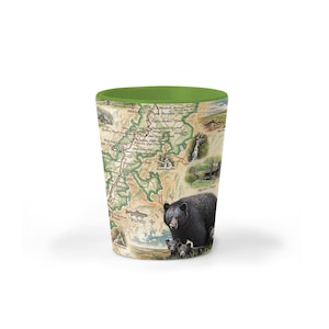 Shenandoah National Park Map Ceramic Shot Glass, BPA-Free - For Office, Home, Gift, Party - Durable and holds 1.5 oz - Green