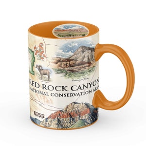 Große 16 Unzen Red Rock Canyon National Erhaltung Gebiet Karte Tasse Tasse - Perfekt für Kaffee, Tee, Kakao - Orange