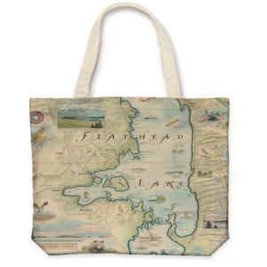 Montana's Flathead Lake Map Canvas Tote - wiederverwendbare und umweltfreundliche Einkaufstasche