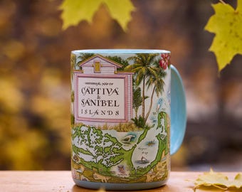 Taza de cerámica de 473 ml con el mapa de Sanibel-Captiva, Florida