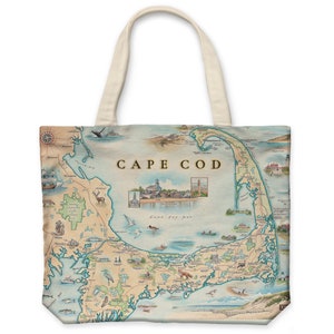 Cape Cod Map Canvas Tote - Wiederverwendbare und umweltfreundliche Einkaufstasche