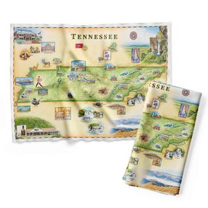 Tennessee State Map Kitchen Towel - Decorative Flour Sack Tea Towel - 100% Cotton - 18&quot; x 24&quot;