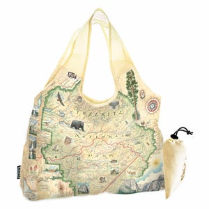 Yosemite National Park Map Nylon Pouch Tote Bag - Reusable, Eco-friendly  Shopping Bag, Washable