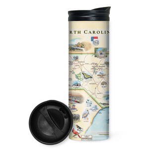 North Carolina State Map Reise-Trinkgeschirr mit auslaufsicherem Deckel - vakuumisolierter doppelwandiger Edelstahl-Kaffeebecher